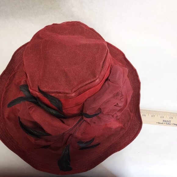 Bridget Armstrong Wide Brim Hat Lady Feathers Elegant Kentucky Derby Tea Party - Picture 15 of 16